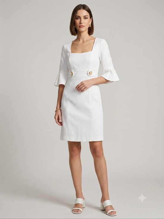 Donna Morgan Dresses & Skirts - Donna Morgan White and Gold Sheath Dress with Raglan Sleeves